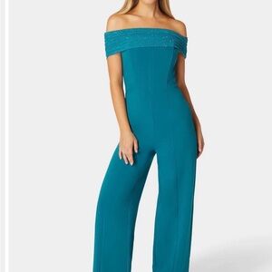 Bebe Teal Jumpsuit with Sequin Detail
